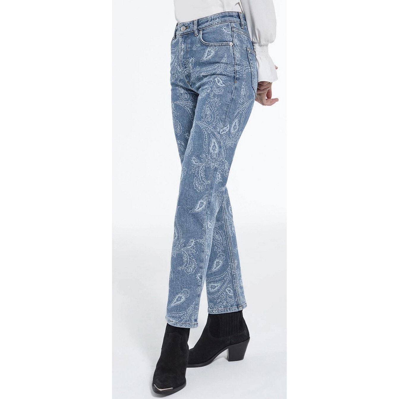 The Kooples Paisley Print Cropped Straight Jeans High Waist Boho Sz 29